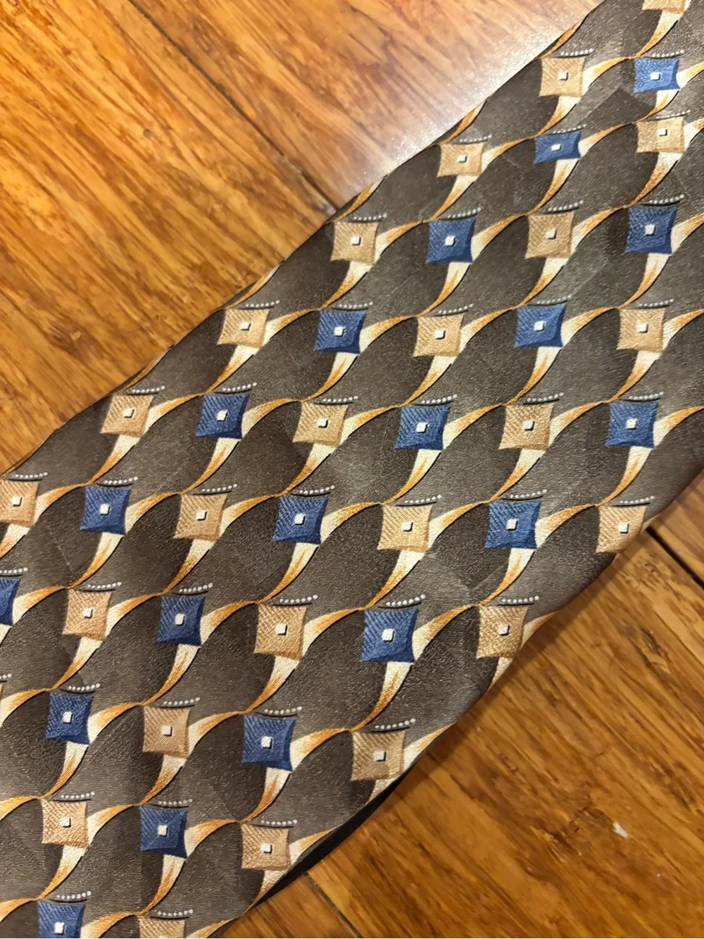 Classic Vintage Haggar Brown and Blue Geometric Silk Tie